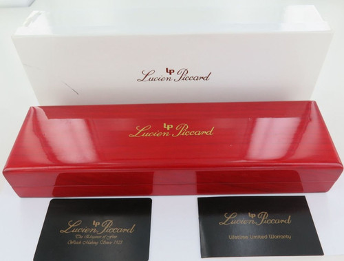LUCIEN PICCARD SUPERB RED LAQUERED WATCH DISPLAY BOX & OUTER