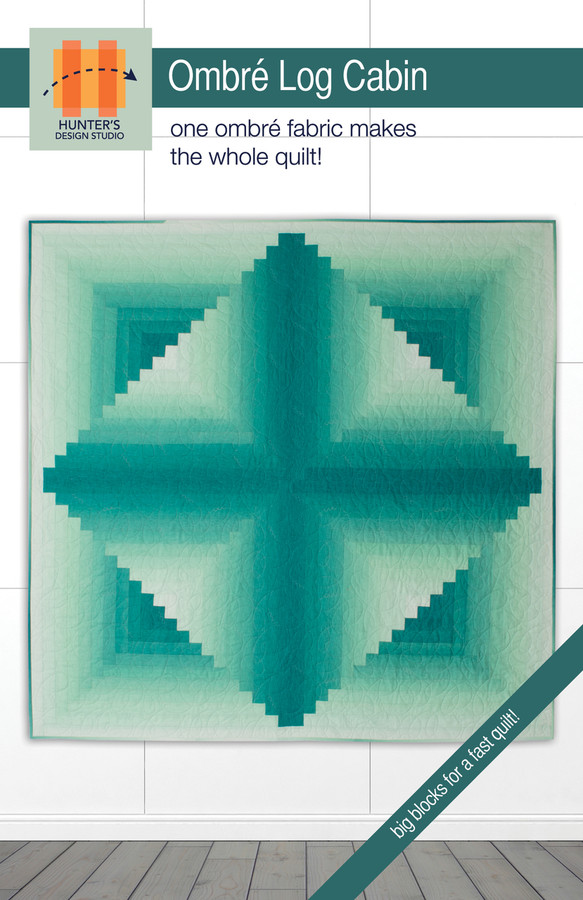 The color and value gradations in ombré fabrics make sophisticated color and shading transitions possible in classic blocks like the Log Cabin. In this quilt, the ombré shading makes the Log Cabin glow. The blocks are large scale for dramatic impact (and a faster sew!) finishing at 31 1/2’’ square.
