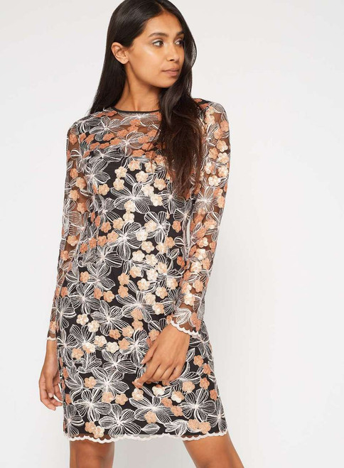 PREMIUM Rose Gold Sequin Floral Mini Shift Dress PREMIUM Rose Gold Sequin Floral Mini Shift Dress