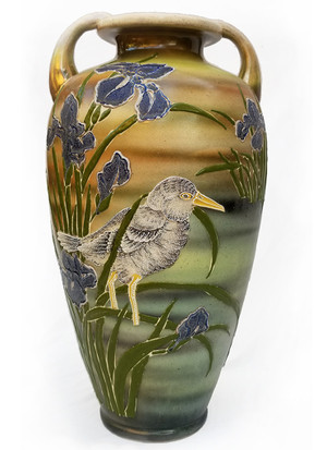 Bird and Iris Ceramic Vase main
