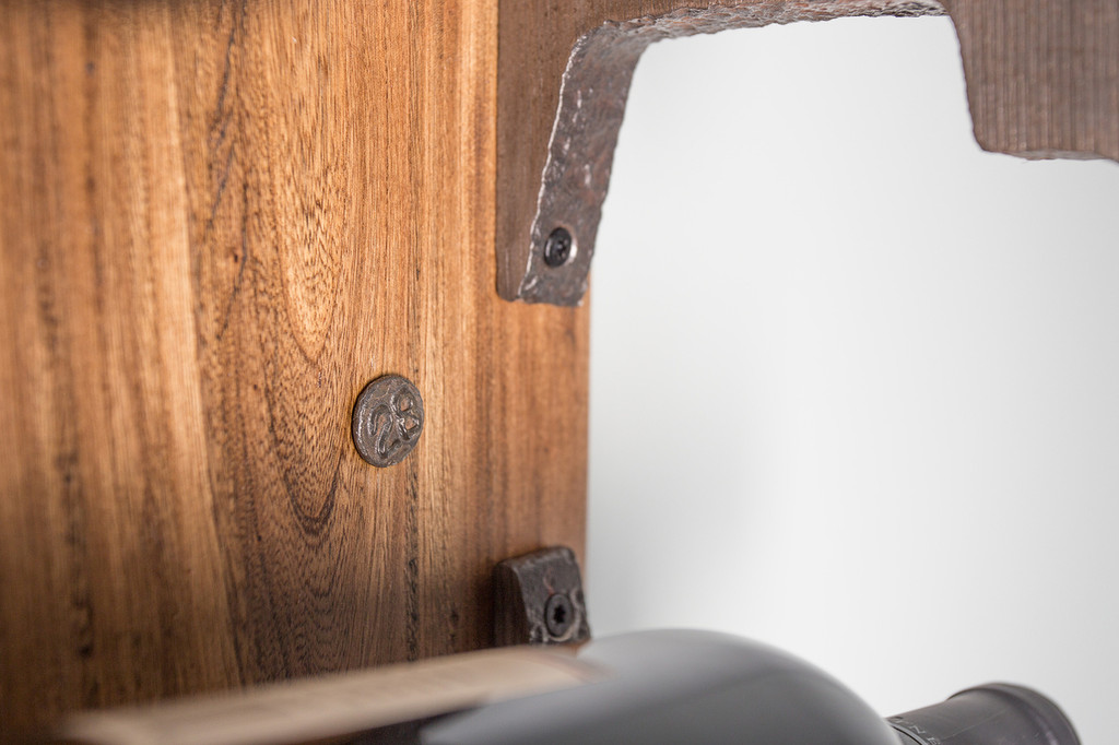 uniquely numbered richly grained wine rack from salvaged railroad materials
