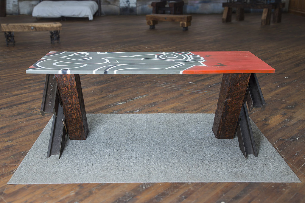 asymmetrical spray paint graffiti tabletop on modern design wood and style