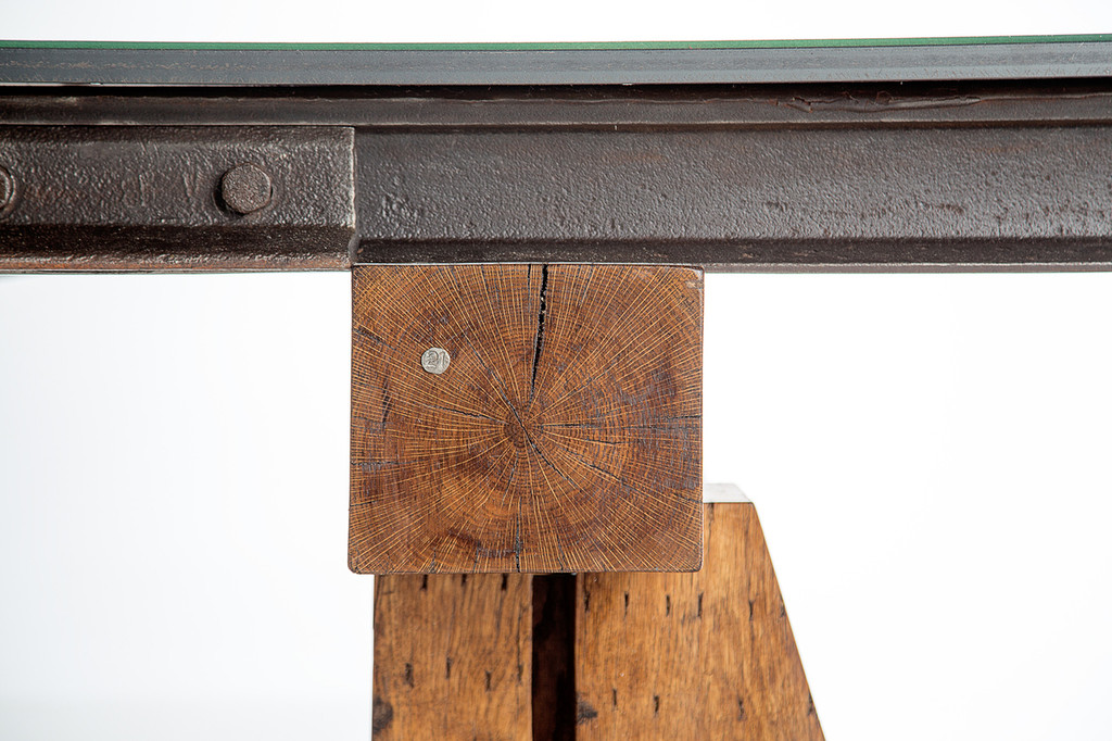 numbered and intricately detailed steel and oak luxury ping pong game table