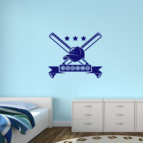 Custom Baseball Name Wall Decal 36" wide x 30" tall Sample Image