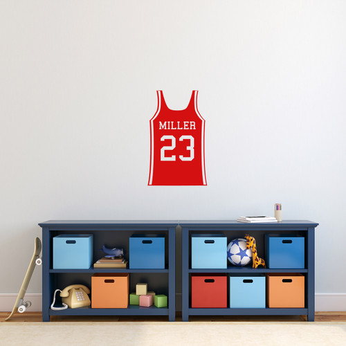 Custom Basketball Jersey Wall Decal 15" wide x 24" tall Sample Image