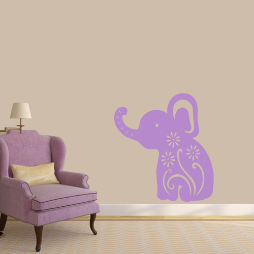 Floral Elephant Wall Decals 33" wide x 36" tall Sample Image