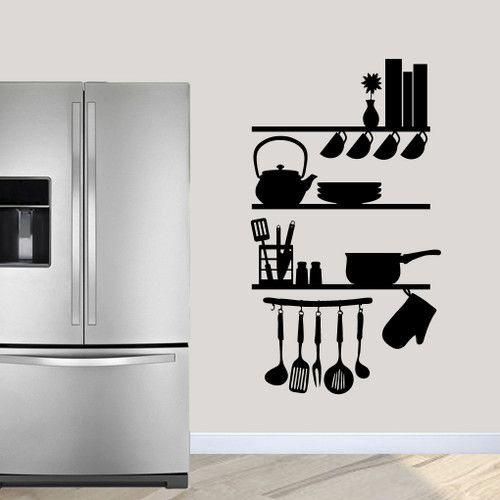 Kitchen Shelves Utensils Wall Decals 34" wide x 60" tall Sample Image