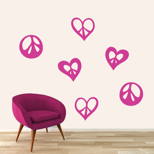 Peace Signs and Hearts Wall Decals Large Sample Image