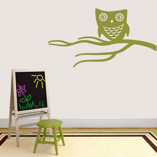 Cute Owl On Branch Wall Decal 48" wide x 26" tall Sample Image