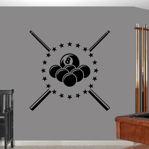 Pool Billiards Wall Decals 40" wide x 40" tall Sample Image