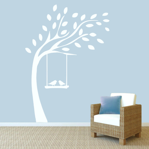 Tree With Birds On Swing Wall Decals 60" wide x 84" tall Sample Image