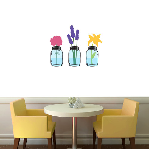 Mason Jar With Flowers Printed Wall Decals 30" wide x 24" tall Sample Image