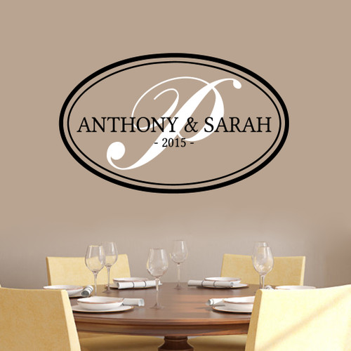 Custom Couple Name Monogram Oval Wall Decals and Stickers