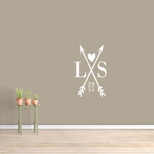 Custom Crossed Arrows With Initials Wall Decal 22" wide x 36" tall Sample Image