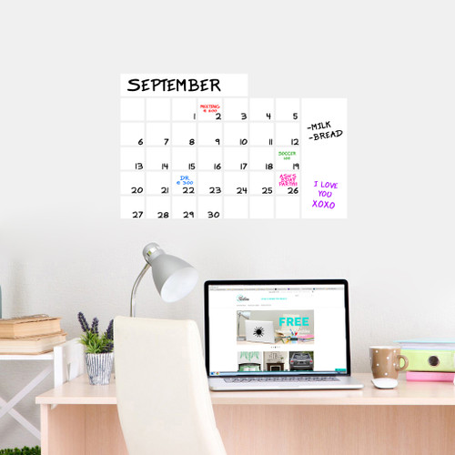 Dry Erase Calendar Wide Wall Decals 24" wide x 16" tall Sample Image