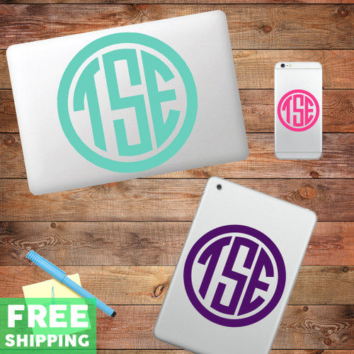 Custom Circle Monogram Device Decals Water Bottle Sticker