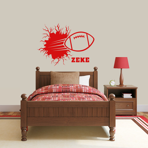 Custom Football Breaking Wall Wall Decal 36" wide x 27" tall Sample Image