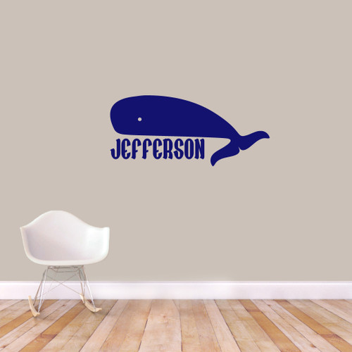 Custom Whale Name Wall Decal 36" wide x 16" tall Sample Image