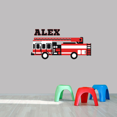 Custom Name Fire Truck Printed Wall Decal 48" wide x 24" tall Sample Image
