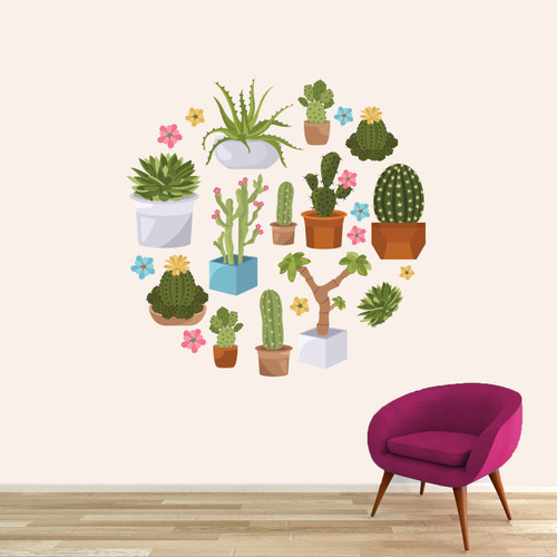 Cactuses and Succulents Printed Wall Decals 48" wide x 48" tall Sample Image