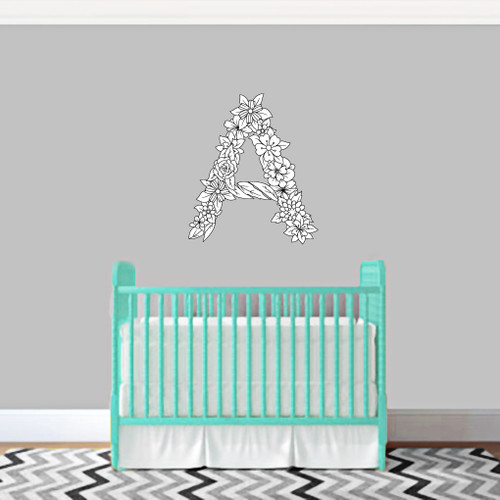 Custom Floral Monogram Printed Wall Decals 24" wide x 24" tall Sample Image