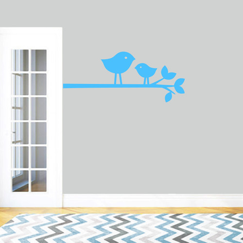 Birdies On Branch Wall Decal 36" wide x 15" tall Sample Image