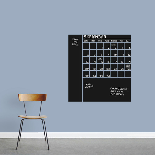 Chalkboard Calendar With Notes Wall Decals 28" wide x 30" tall Sample Image (Writing Not Included With Order)