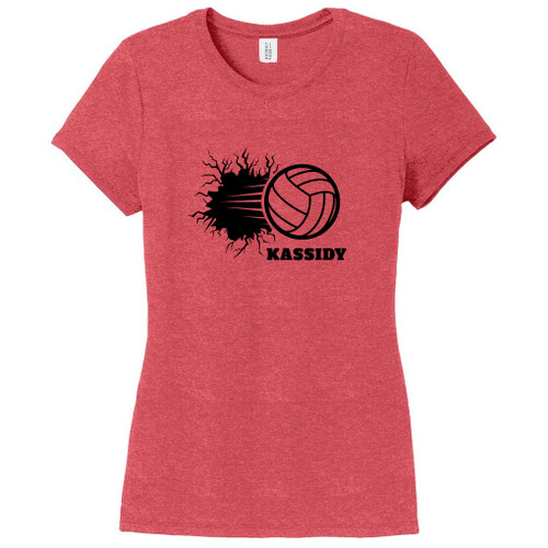Red Frost Custom Volleyball Breaking Through Wall Women's Fitted T-Shirt