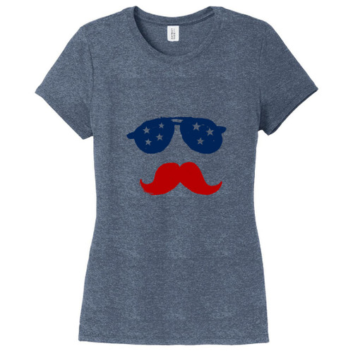 Navy Frost Patriotic Shades and Mustache Women's Fitted T-Shirt