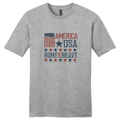 Light Heathered Gray America USA Home Of The Brave T-Shirt