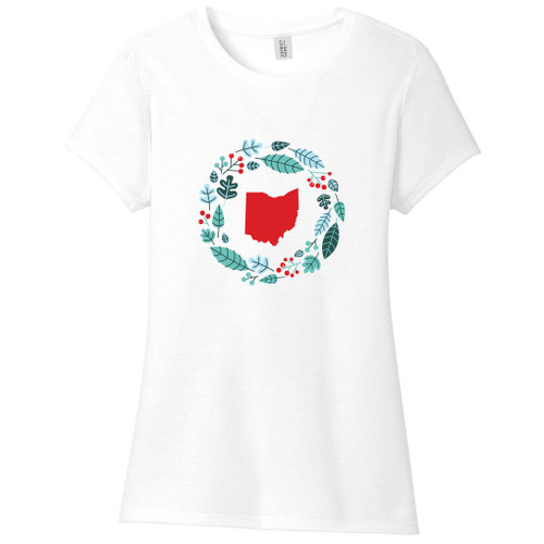 White Custom State Winter Wreath Women's Fitted T-Shirt