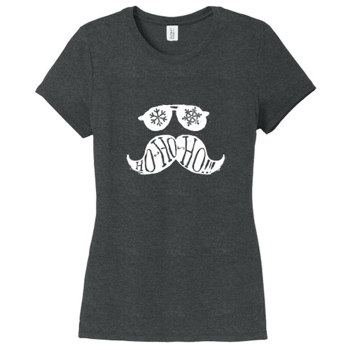 Black Frost Ho Ho Ho Santa Shades and Mustache Women's Fitted T-Shirt