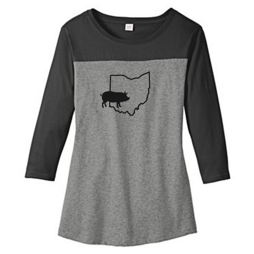 Black / Gray Frost Custom State Pig Silhouette Women's 3/4 Length T-Shirt