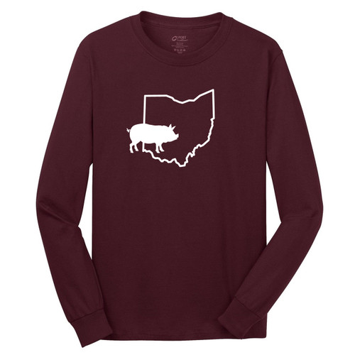 Athletic Maroon Custom State Pig Silhouette Long Sleeve T-Shirt