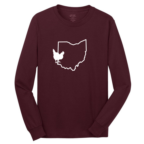 Athletic Maroon Custom State Chicken Silhouette Long Sleeve T-Shirt