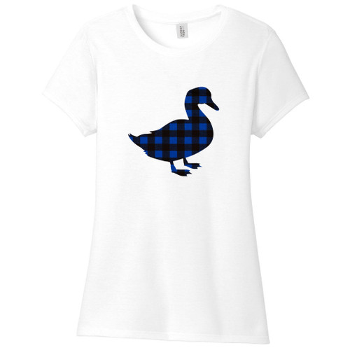 White - Black and Blue Plaid Custom Pattern Duck Silhouette Women's Fitted T-Shirt