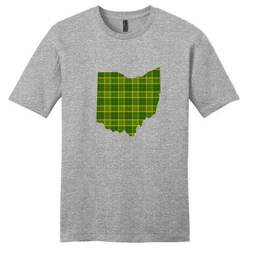 Light Heathered Gray Custom Green Plaid State Silhouette T-Shirt