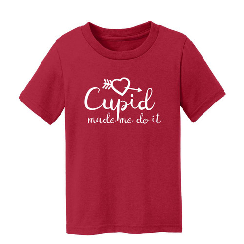 Cupid Made Me Do It toddler t-shirt with white imprint