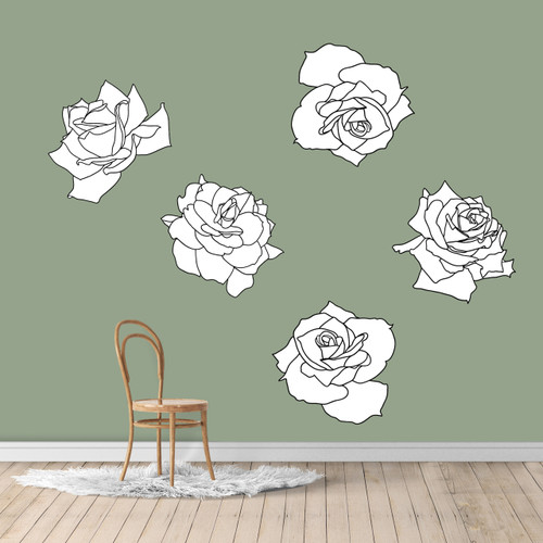 Black and White Roses Printed Wall Decals Large Sample Image