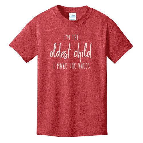 Sibling birth order shirt, oldest child shown on heather red