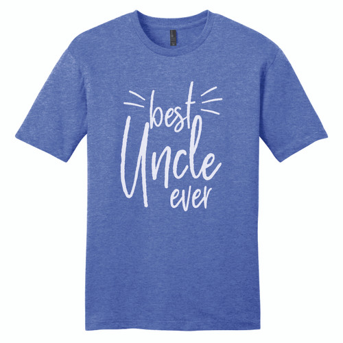 Best Uncle Ever t-shirt shown on heather royal with white printing