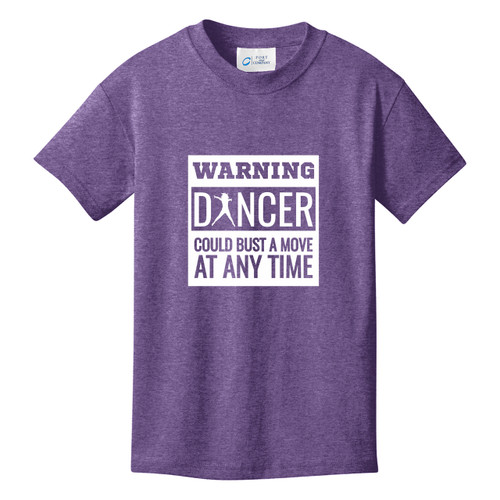 Warning Dancer Could Bust A Move Youth T-Shirt Heather Purple
