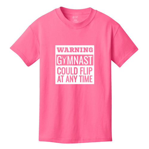 Warning Gymnast Could Flip Youth T-Shirt Neon Pink