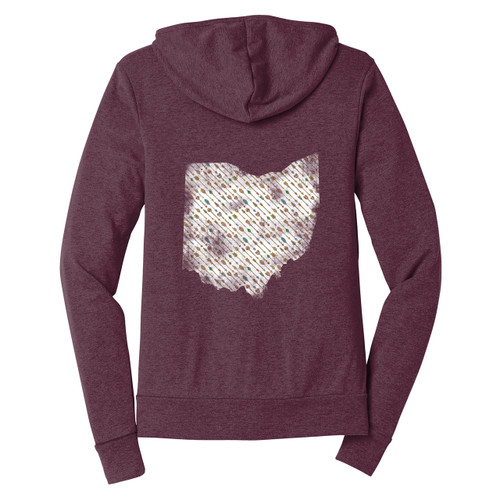 Ohio Arrow Pattern Maroon Unisex Full-Zip Lightweight Hoodie Back Sample Image