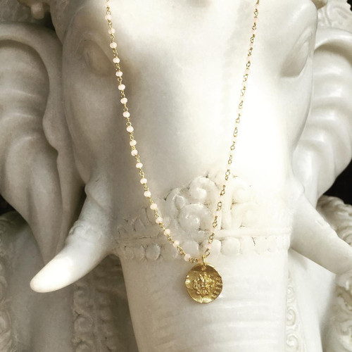 Necklace with Rose Quartz Beads and Charm