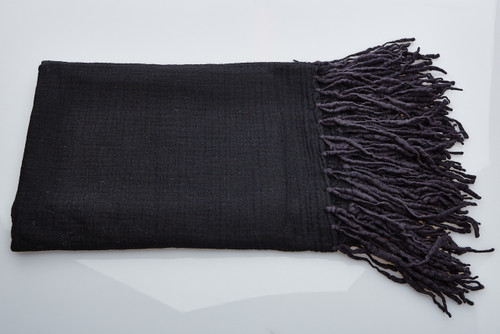 Soft Wool Blanket - Black Long Fringe