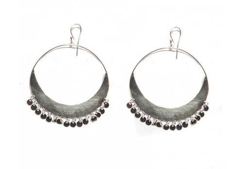 Crescent Earrings - Silver Discs