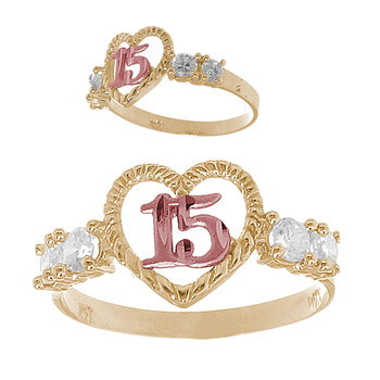 Forever 15 - Yellow /White / Red Gold Ring with CZ - KR164 Forever 15 - Yellow /White / Red Gold Ring with CZ - KR164