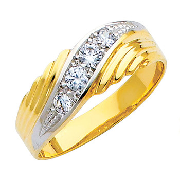 Yellow & white gold wedding band with CZ - 14K 3.2 gr. - RG145 Yellow & white gold wedding band with CZ - 14K 3.2 gr. - RG145