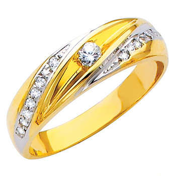 Yellow & White gold wedding band with CZ. 14K 3.9 gr. - RG149 Yellow & White gold wedding band with CZ. 14K 3.9 gr. - RG149